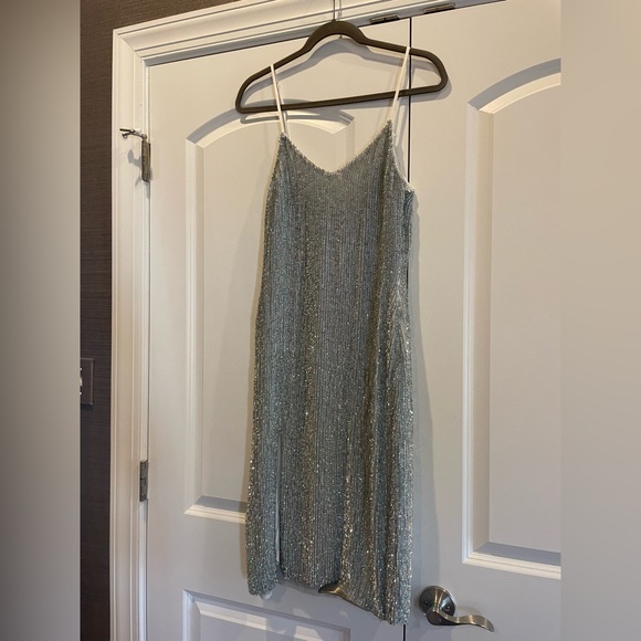 XS Retrofete Denisa Metallic Slip Dress - gorgeous V-back - Picture 4 of 6